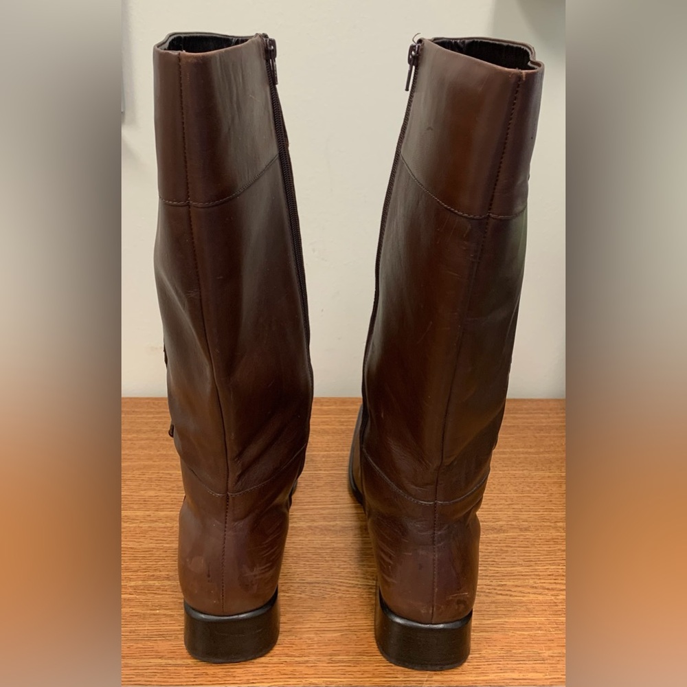 Croft & Barrow Brown Braided Leather Square Toe Tall Boots Zipper Closure SZ 10 - Picture 11 of 13